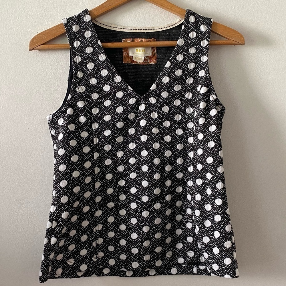 Anthropologie Maeve Polka Dot Fitted V neck Sleeveless Top